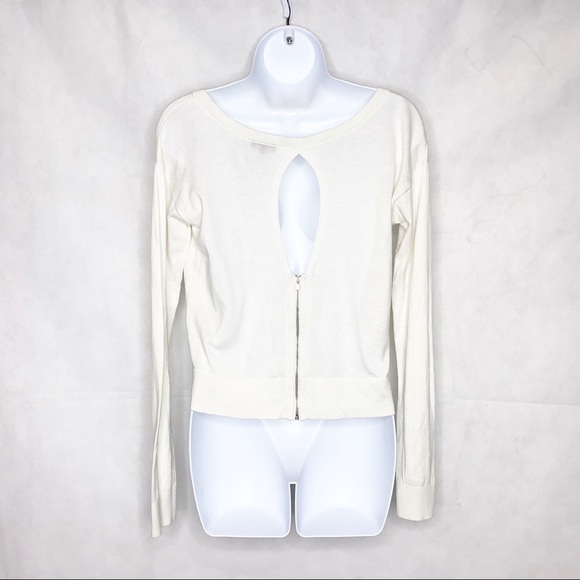Express | Ivory Cropped Top w/Keyhole Zip Back | S - Picture 6 of 8